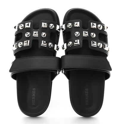 Hermes Calfskin Medor Studded Womens Chypre Sandals 36.5 Black 2 of 10