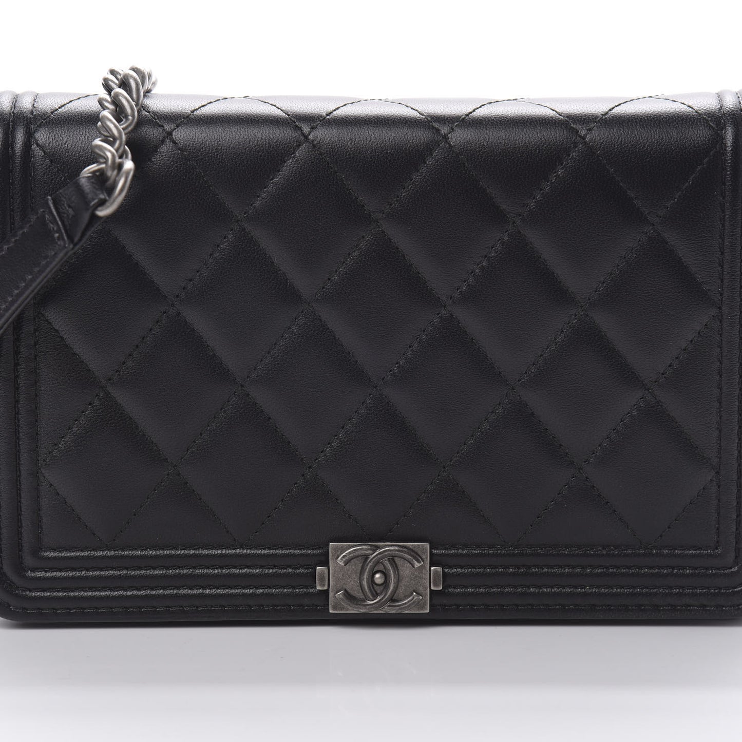 Lambskin Quilted Boy Wallet On Chain WOC Black