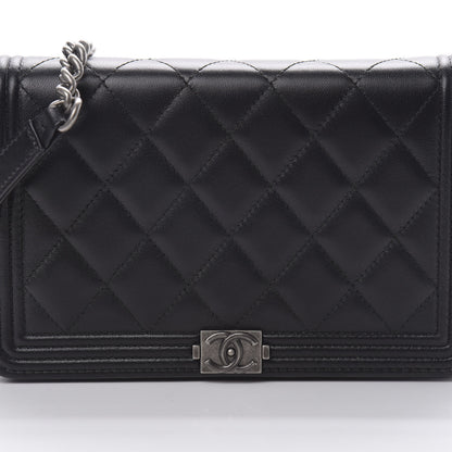 Chanel Lambskin Quilted Boy Wallet On Chain WOC Black 9 of 14