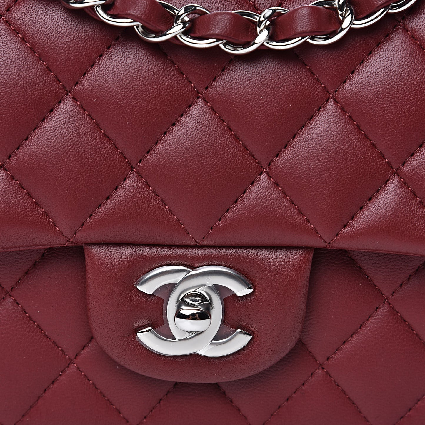 Lambskin Quilted Mini Rectangular Flap Burgundy