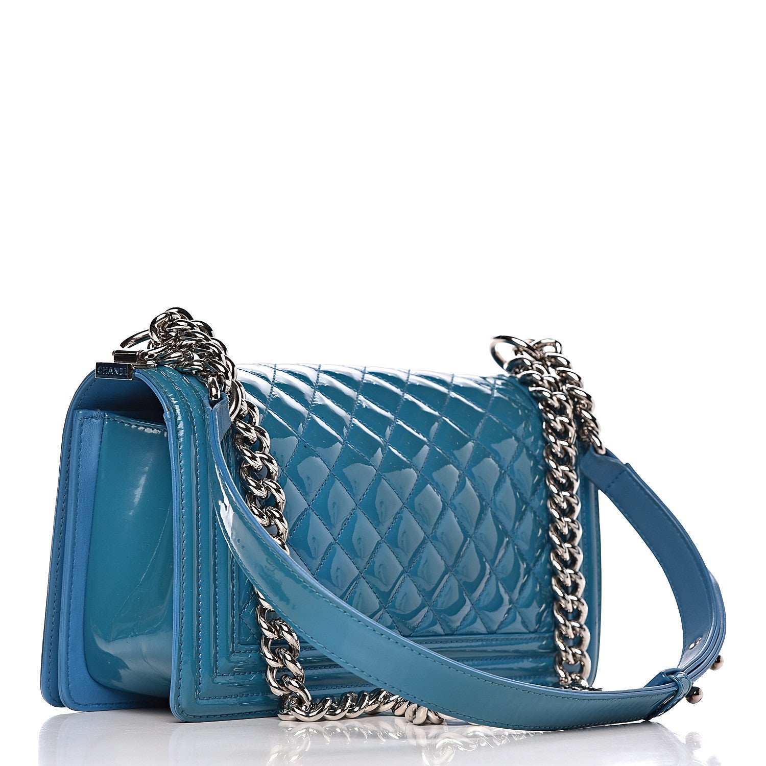 Chanel Patent Calfskin Quilted Medium Plexiglass Boy Flap Blue 3 of 13