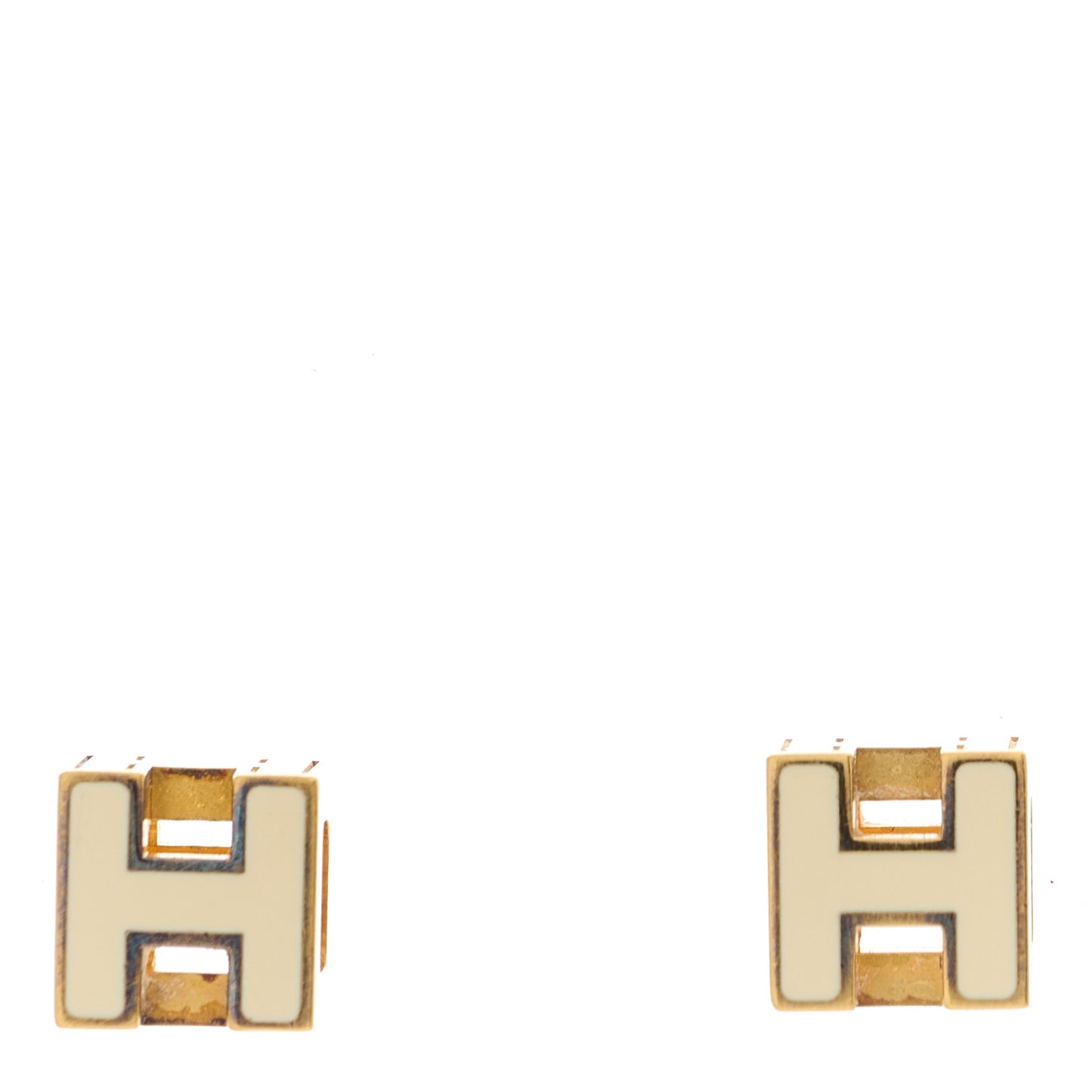Gold Lacquered Cage d'H Earrings Ecru