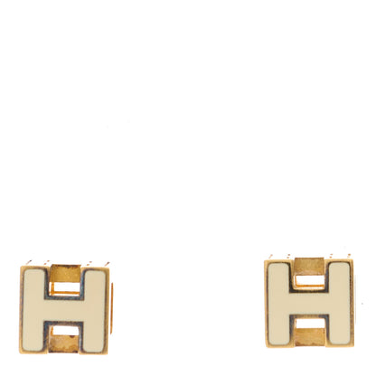 Hermes Gold Lacquered Cage d'H Earrings Ecru 1 of 5