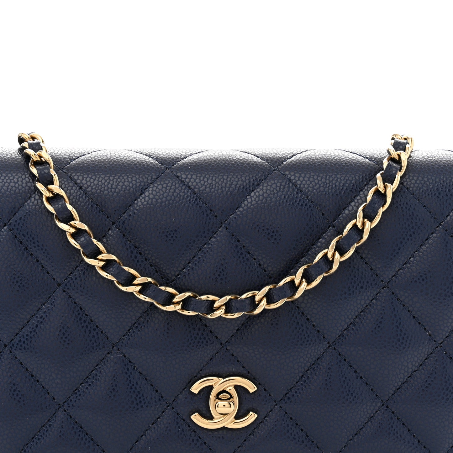 Caviar Quilted CC Turnlock Wallet On Chain WOC Navy Blue