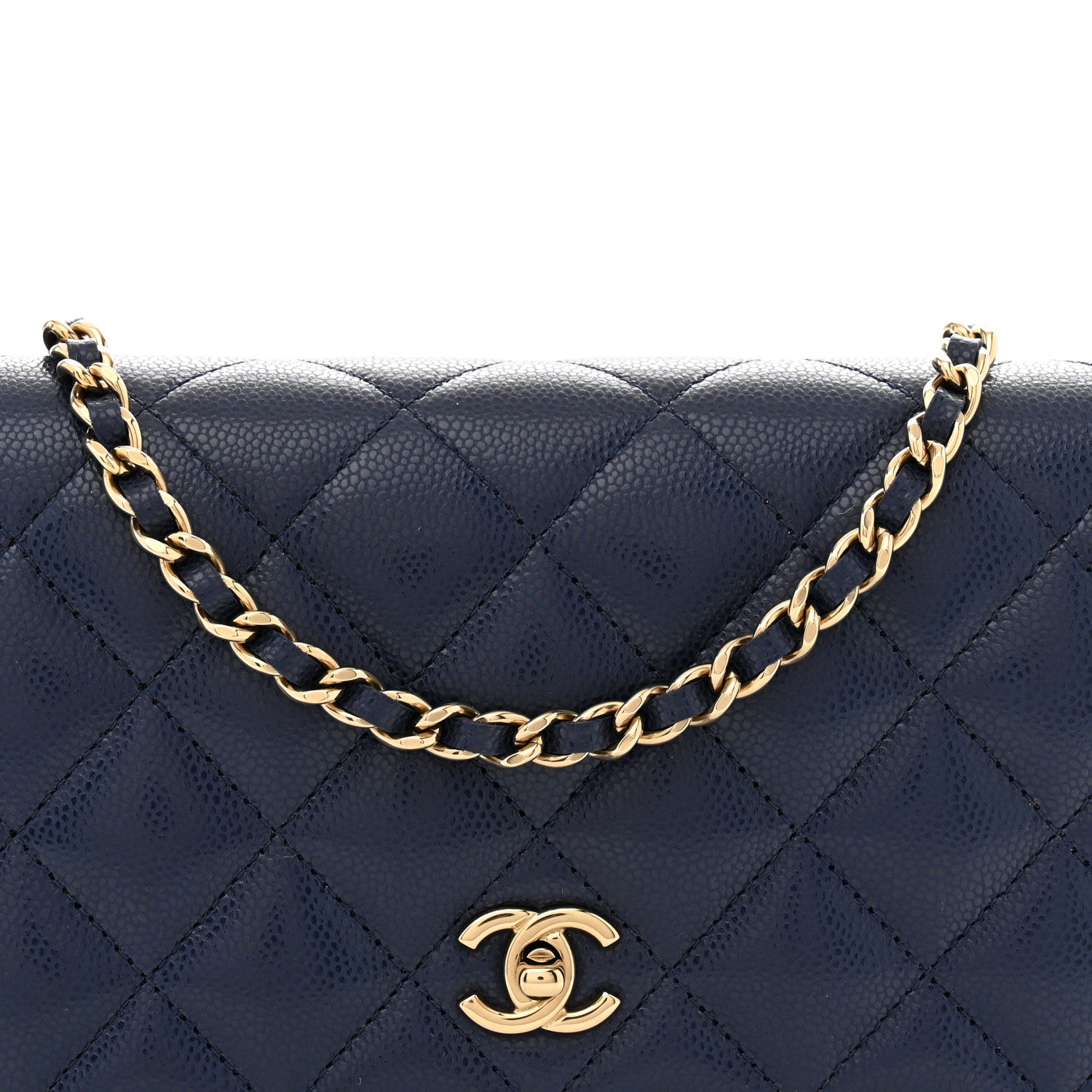 Chanel Caviar Quilted CC Turnlock Wallet On Chain WOC Navy Blue 8 of 11