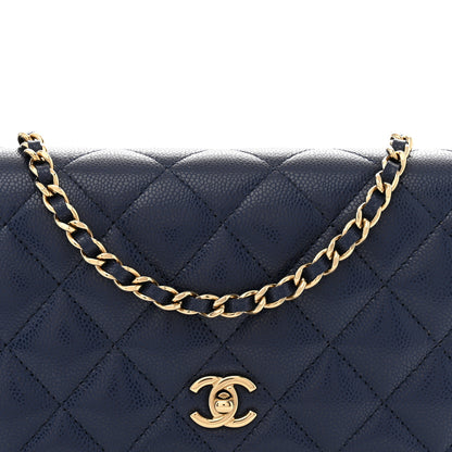 Chanel Caviar Quilted CC Turnlock Wallet On Chain WOC Navy Blue 8 of 11