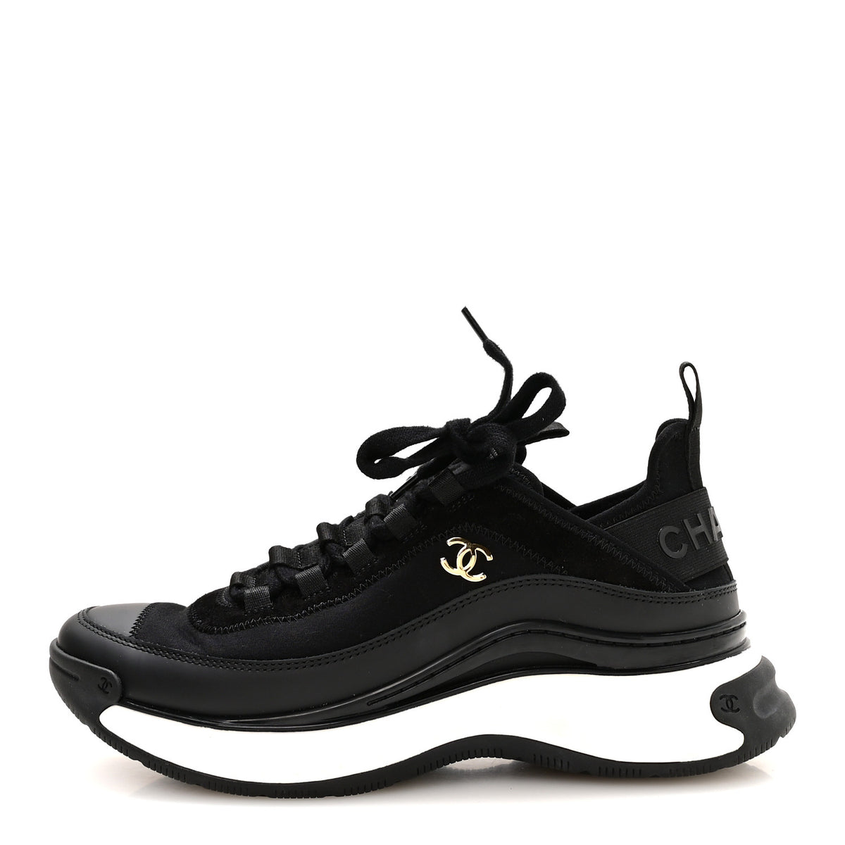 Chanel Velvet Calfskin Mixed Fibers CC Sneakers 38.5 Black 1 of 8