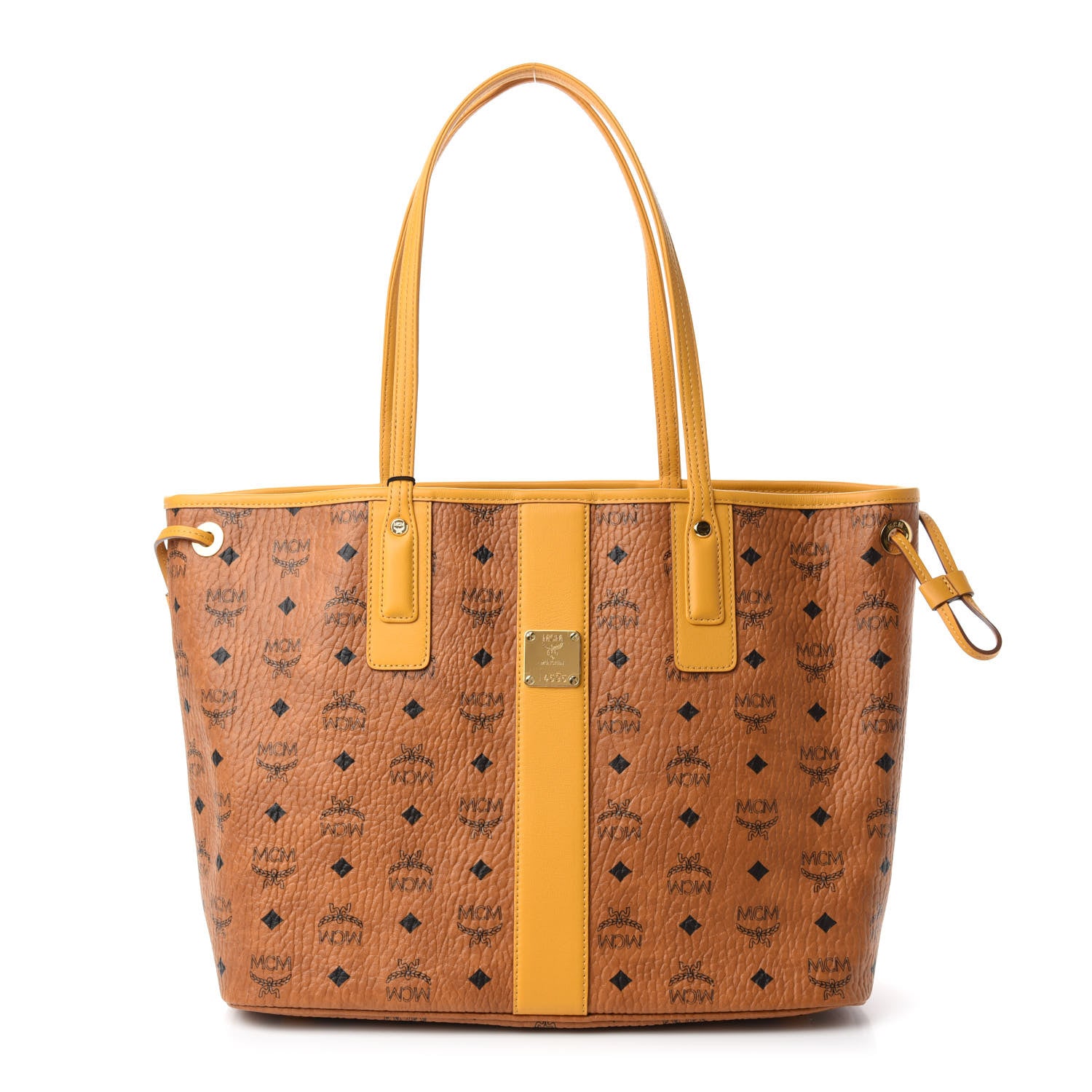 MCM Visetos Medium Liz Reversible Shopper Tote Cognac Yellow 1 of 15