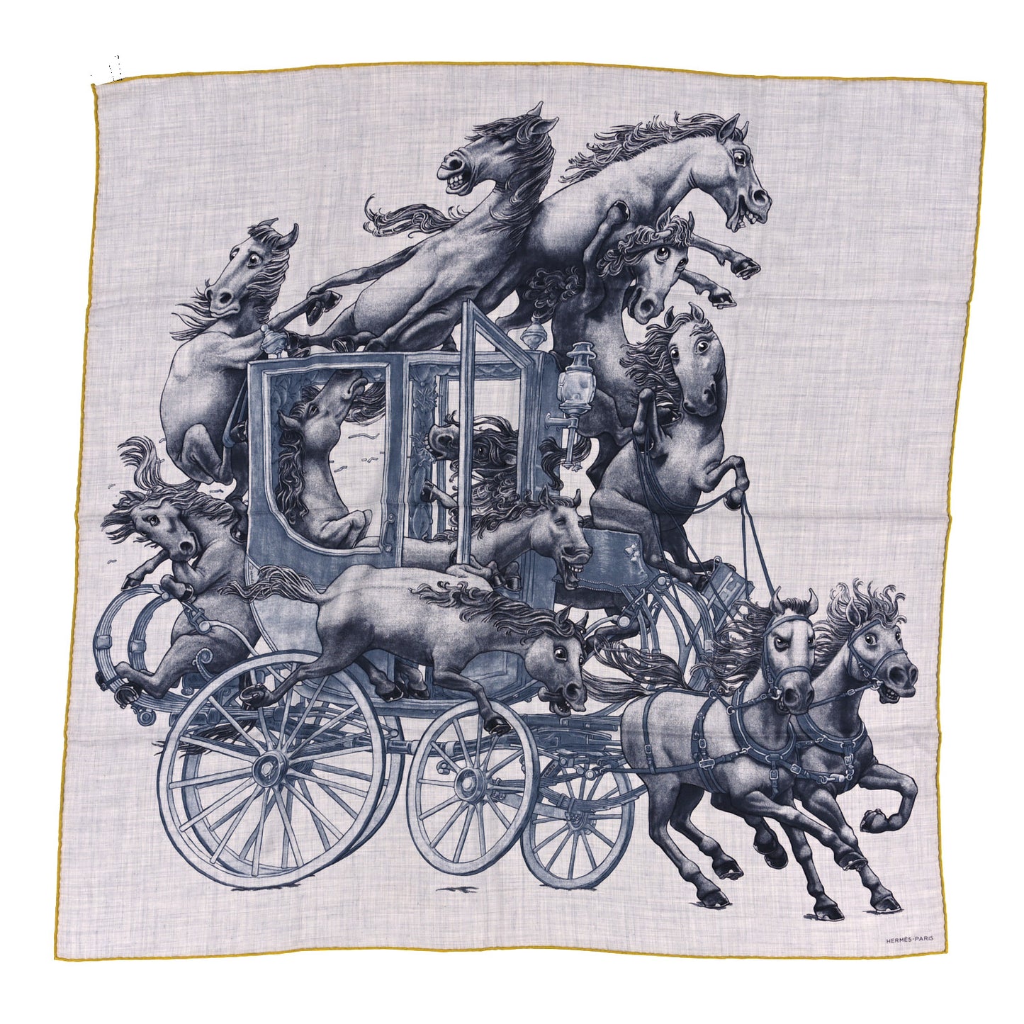 Cashmere Silk Grand Carrosse Royal Scarf 100 Gris Chine Gris Jaune