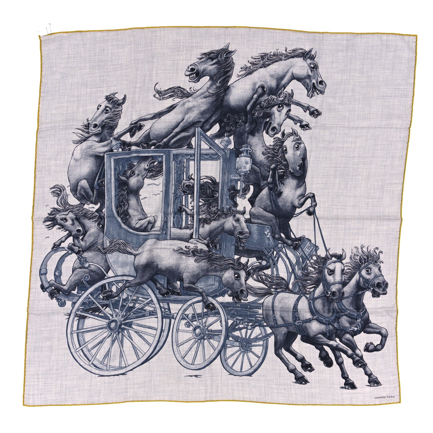 Hermes Cashmere Silk Grand Carrosse Royal Scarf 100 Gris Chine Gris Jaune 1 of 5