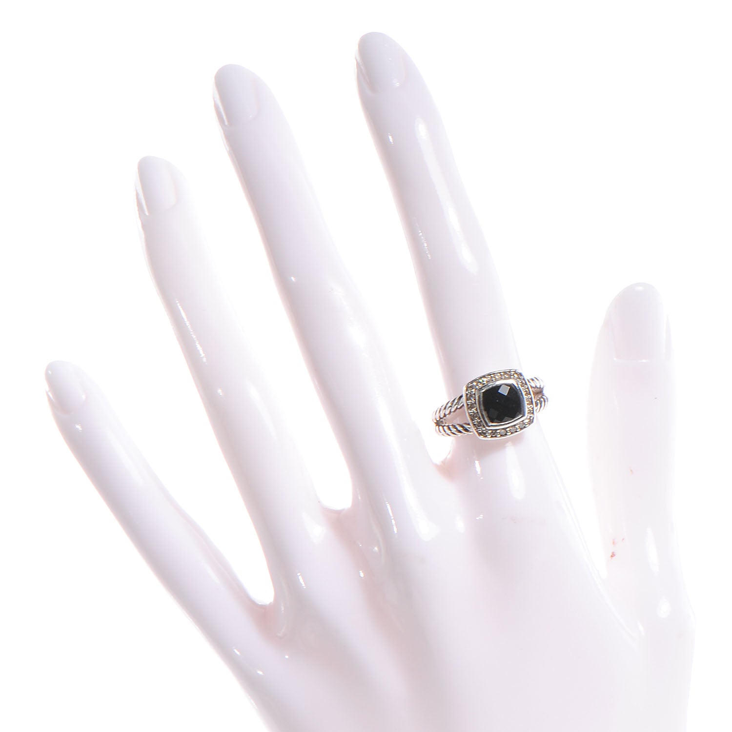 David Yurman Sterling Silver Diamond Black Onyx 7mm Petite Albion Ring 52 6 2 of 5
