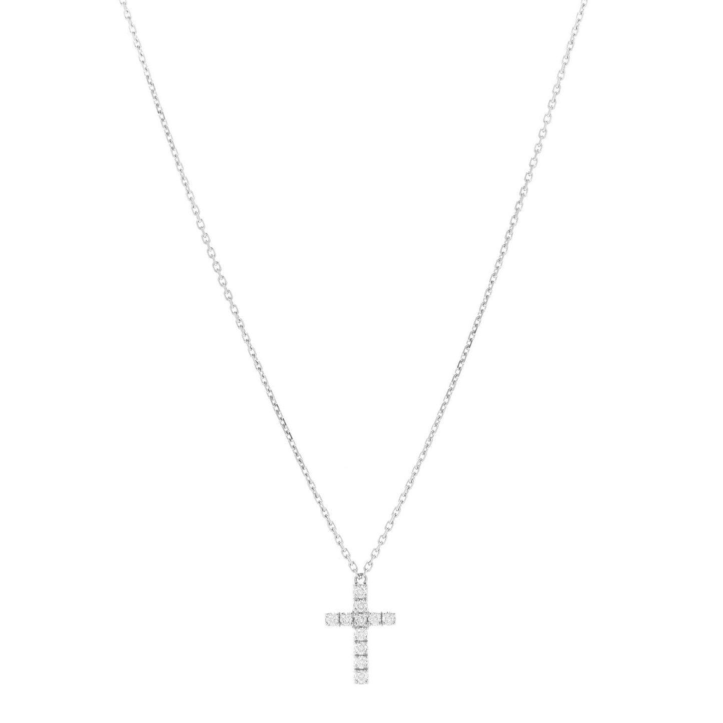 18K White Gold Diamond Symbols Cross Pendant Necklace