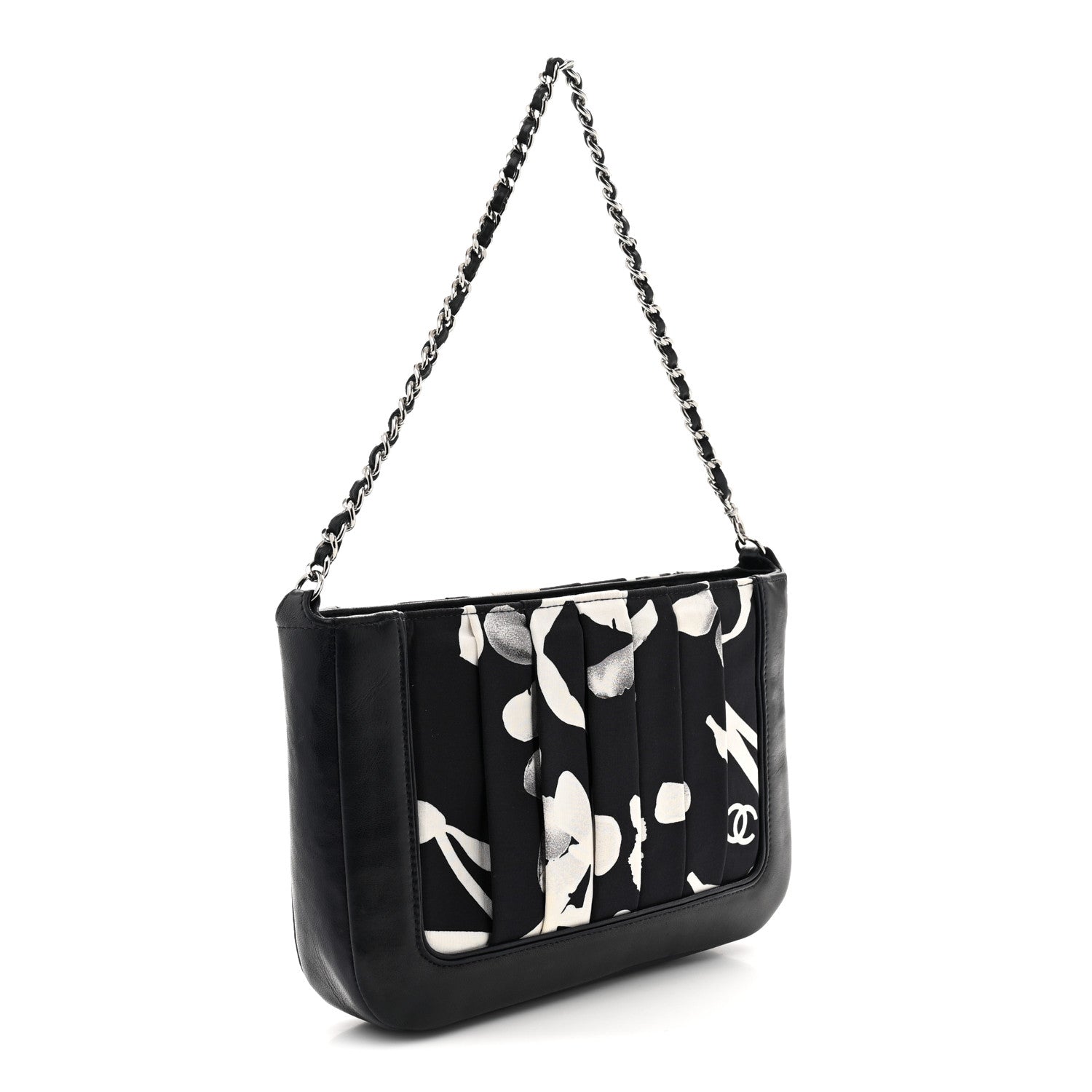 Chanel Lambskin Fabric Pleated Symbols Pochette Navy 1883382