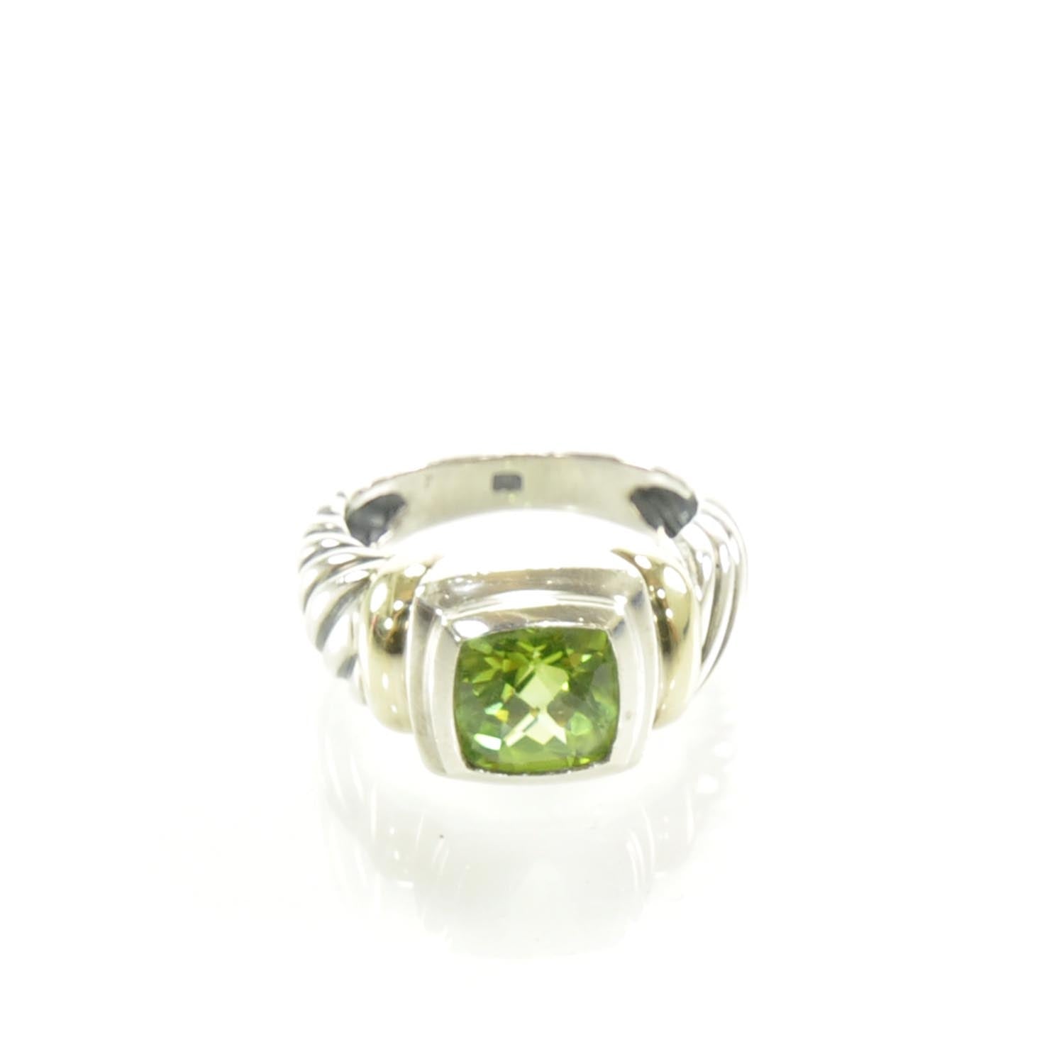 David Yurman Sterling Silver 14K Yellow Gold Peridot 7mm Noblesse Ring 54 7 1 of 6