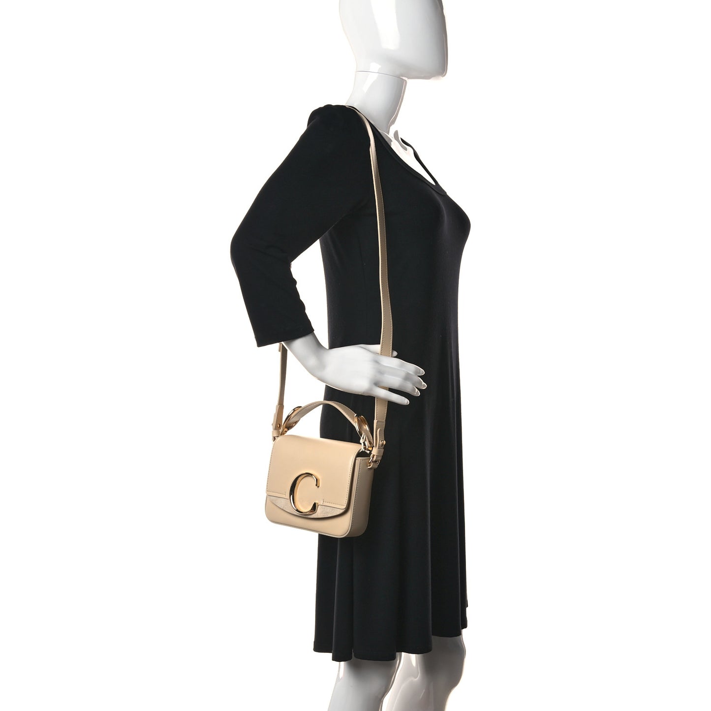 Shiny Calfskin Suede Mini C Double Carry Blondie Beige