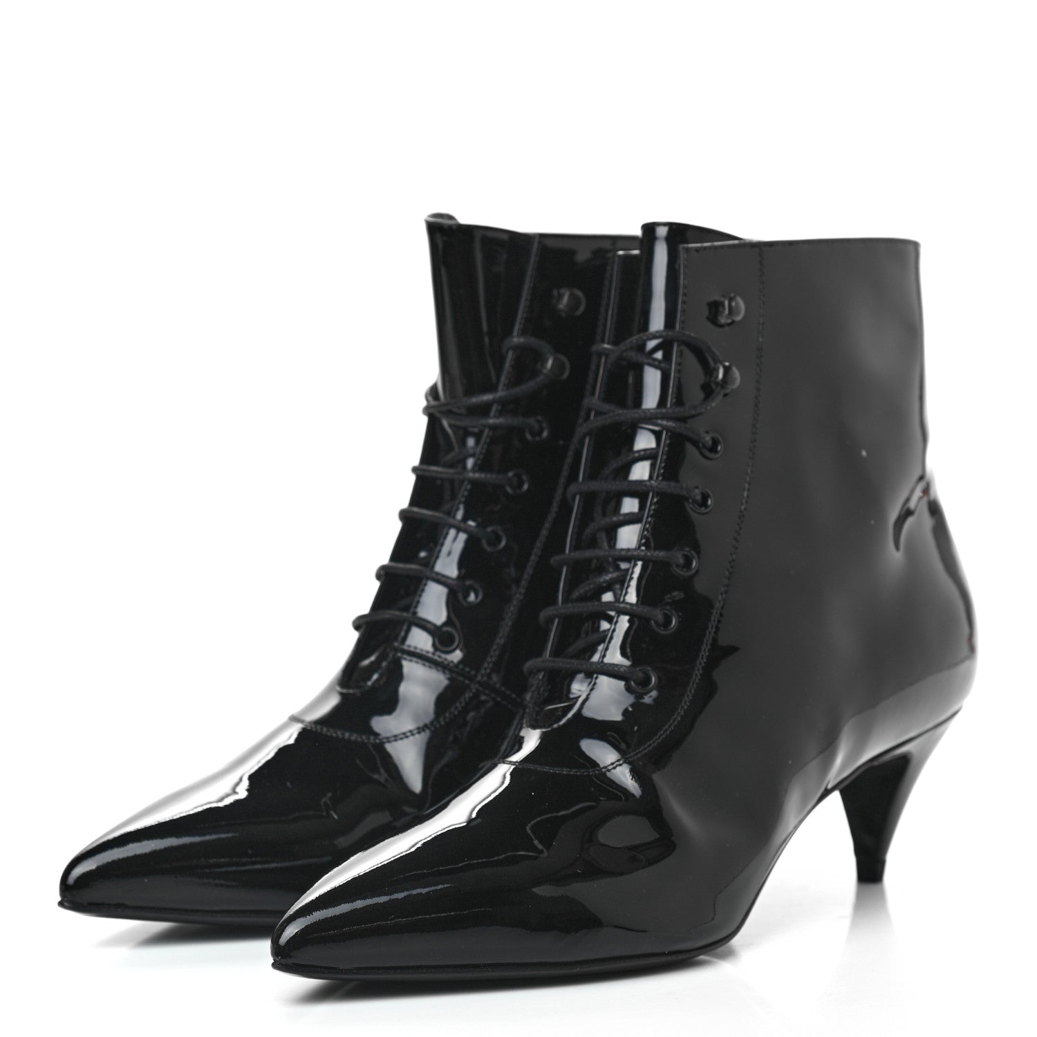 Saint Laurent Patent Calfskin Cat 50 Laced Boots 37.5 Black 3 of 7