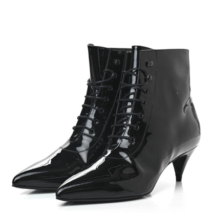 Saint Laurent Patent Calfskin Cat 50 Laced Boots 37.5 Black 3 of 7