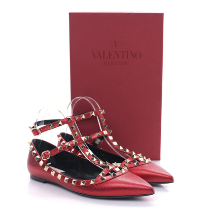 Valentino Garavani Metallic Pebbled Calfskin Rockstud Cage Ballerina Flats 38 Rosso Valentino 9 of 9