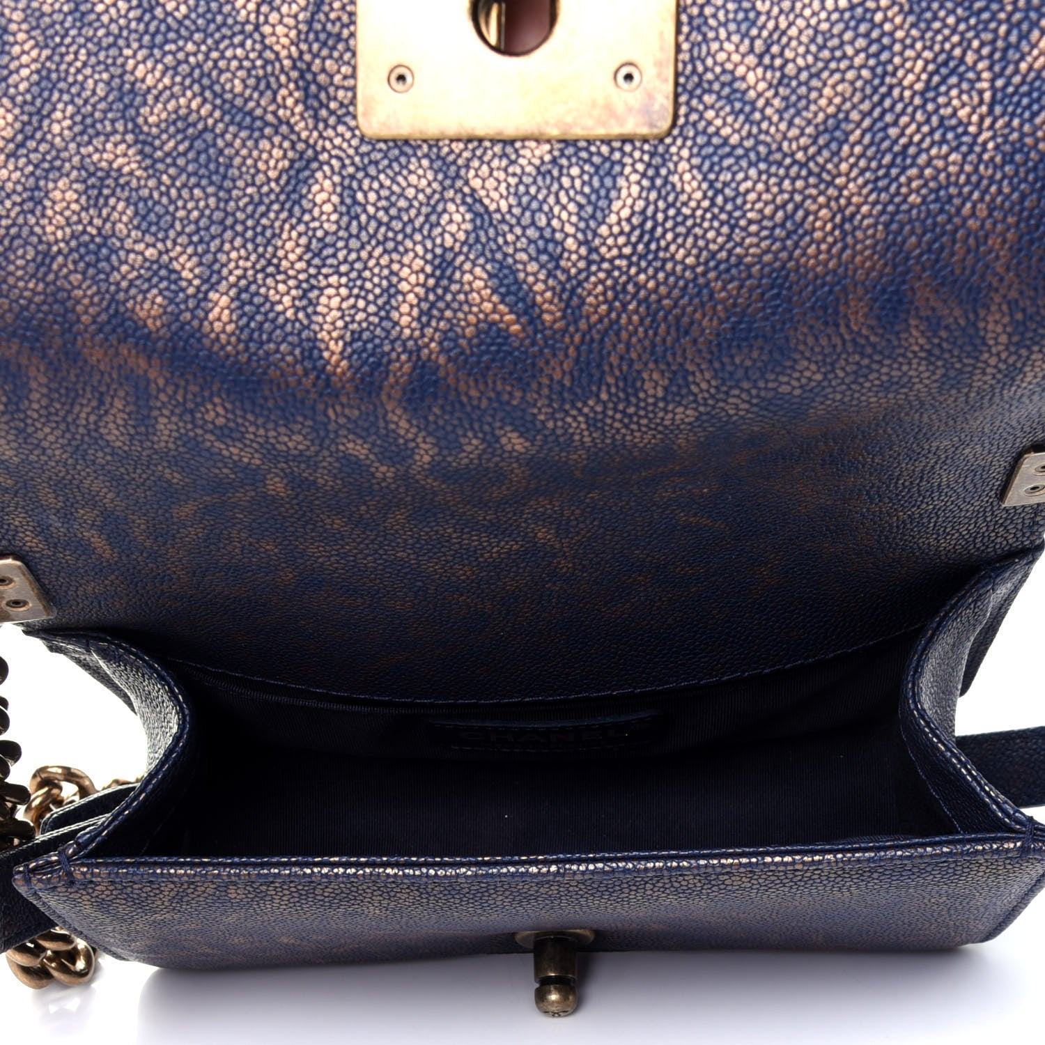 Chanel Patinated Caviar Chevron Braided Small Boy Flap Navy Blue 4 of 4