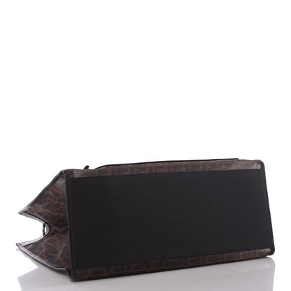 Fendi Mesh Vitello Century Cuoio FF 1974 Large Runaway Shopper Tote Marrone Black Ebano 3 of 12