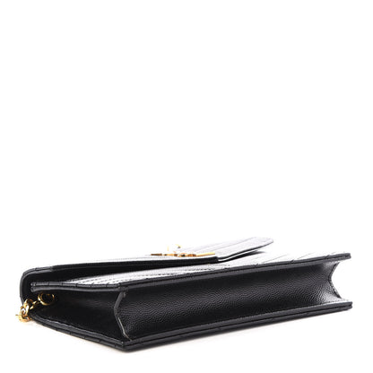Saint Laurent Grain De Poudre Matelasse Chevron Monogram Envelope Chain Wallet Black 3 of 9