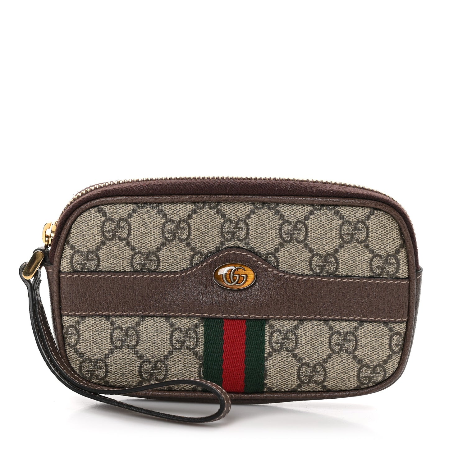 GG Supreme Monogram Ophidia Phone Case Wristlet Brown