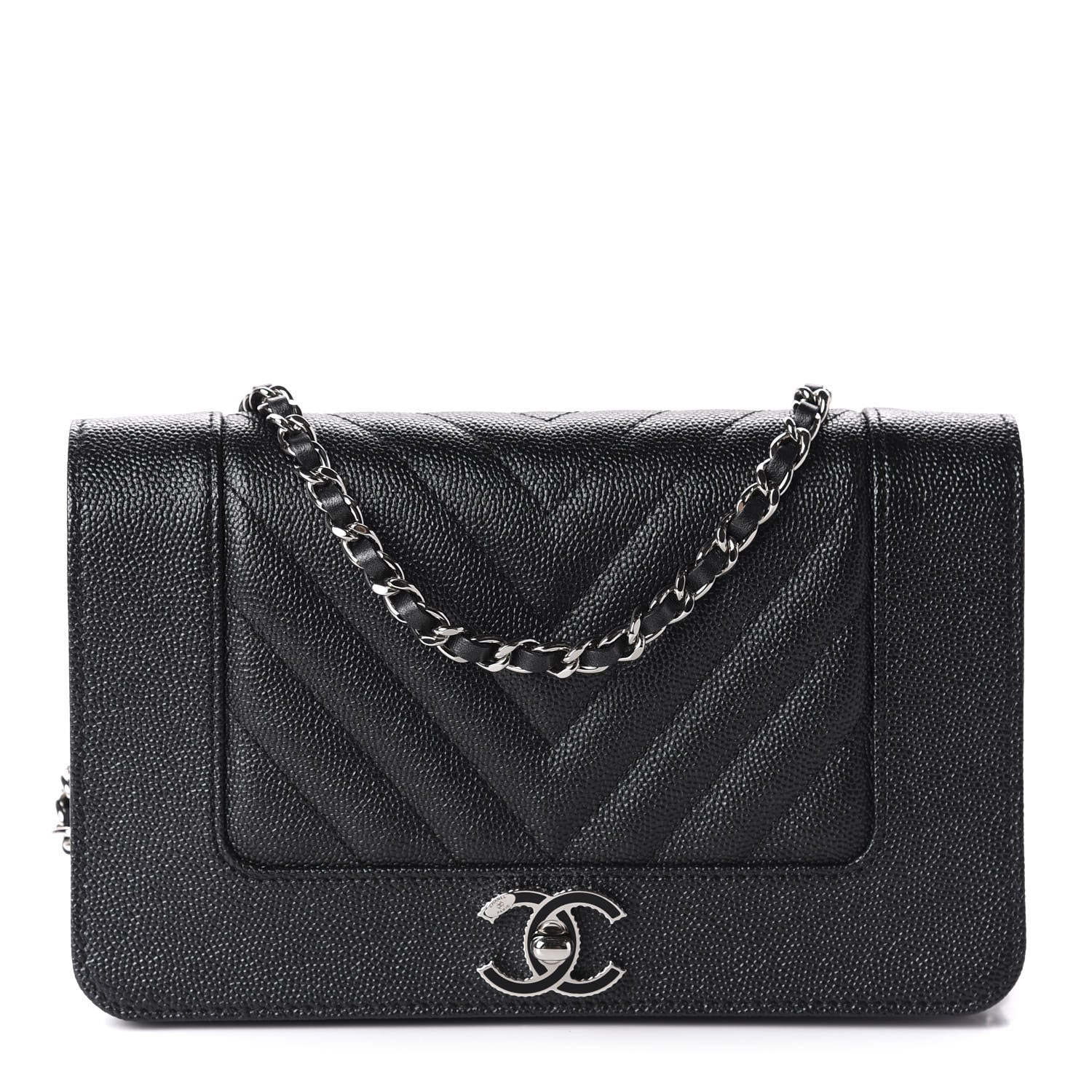 Chanel Caviar Chevron Quilted Vintage Mademoiselle Wallet On Chain WOC Black 1 of 12