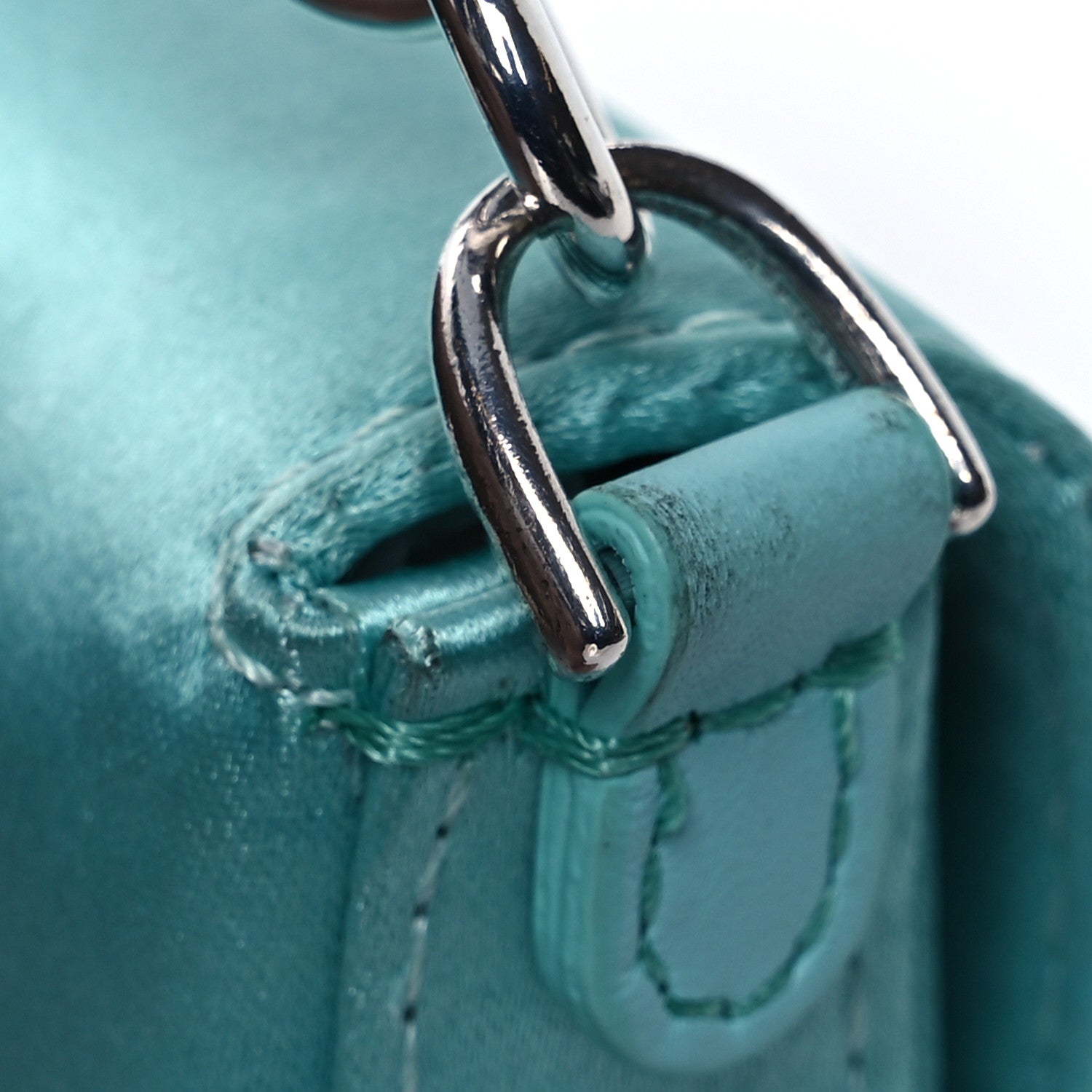 Fendi X TIFFANY Satin Silk Sterling Silver Nano Maxi Buckle Baguette Tiffany Blue 16 of 17