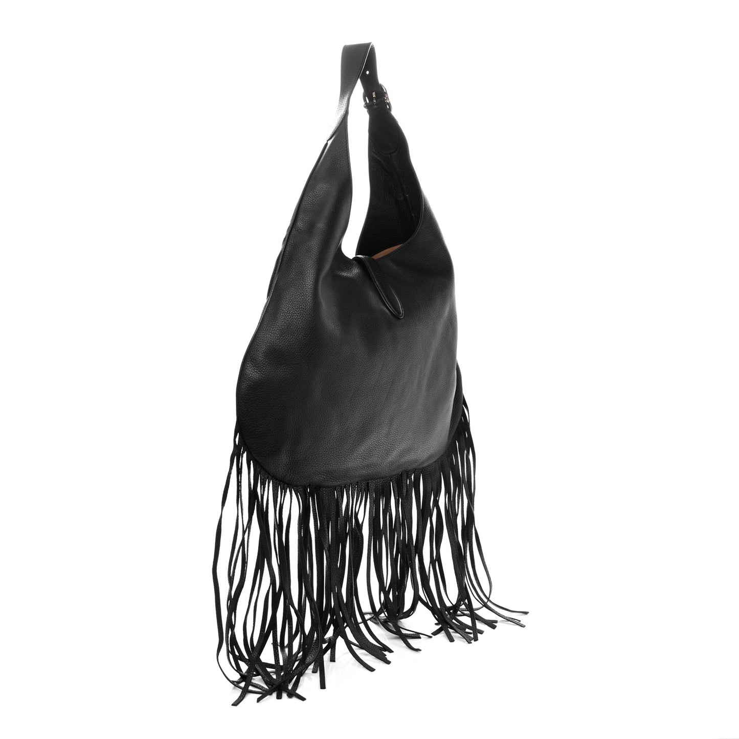Calfskin Large New Jackie Nouveau Fringe Hobo Black
