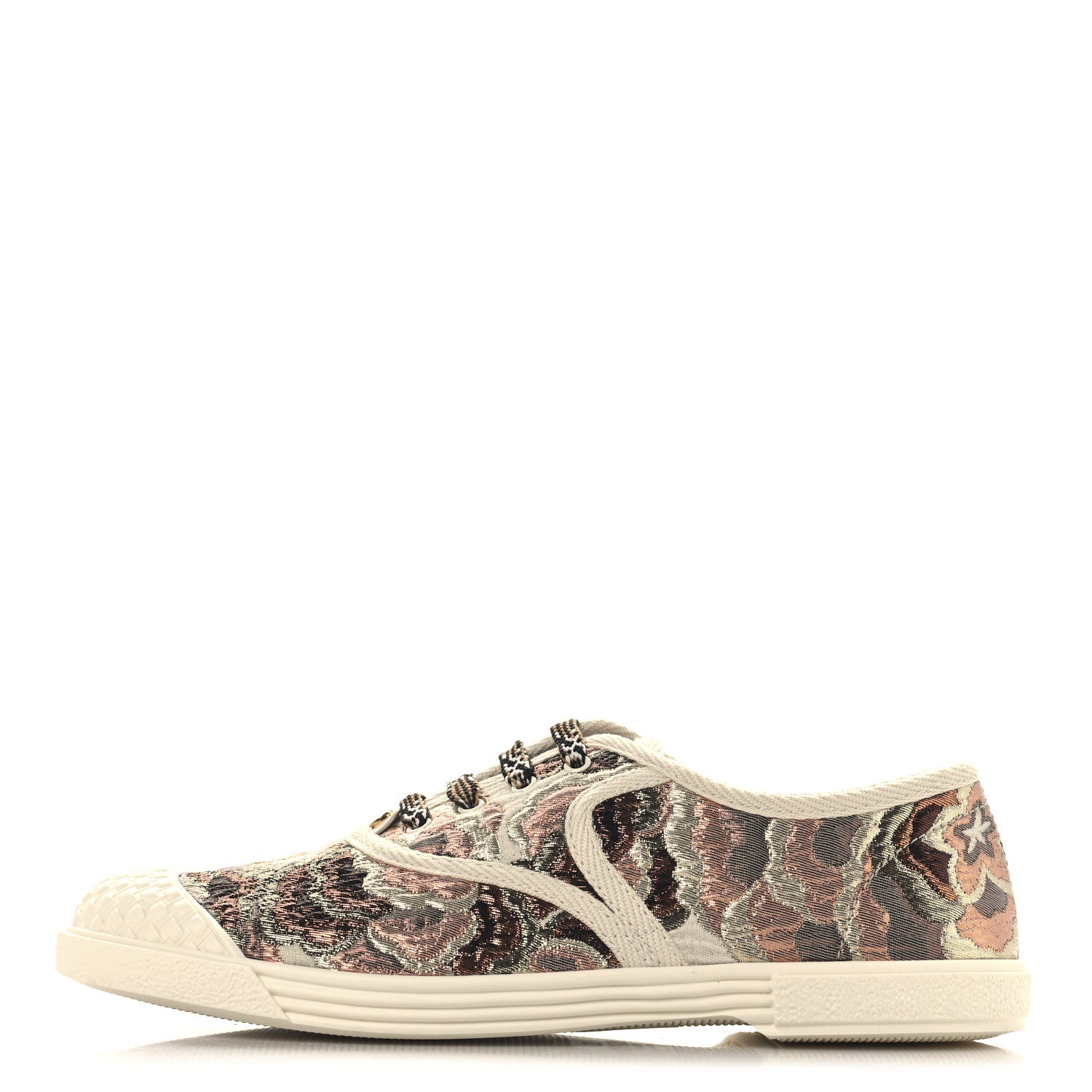 Valentino Garavani Metallic Jacquard Apres L'hiver Womens Bay By Bay Sneakers 37 Ivory Multicolor 1 of 10