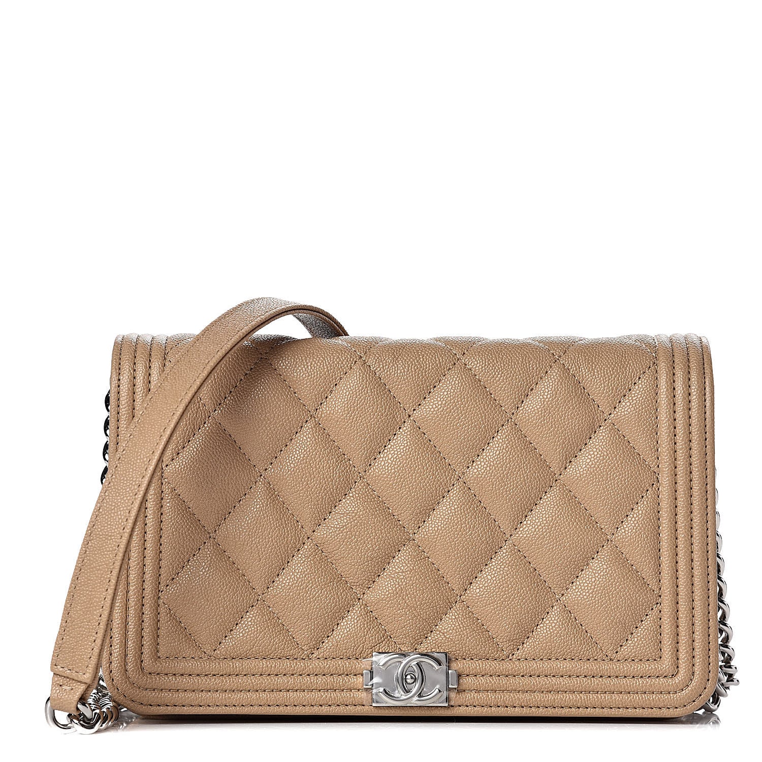 Chanel Caviar Quilted Boy Wallet On Chain WOC Beige 1 of 12