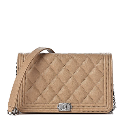 Chanel Caviar Quilted Boy Wallet On Chain WOC Beige 1 of 12