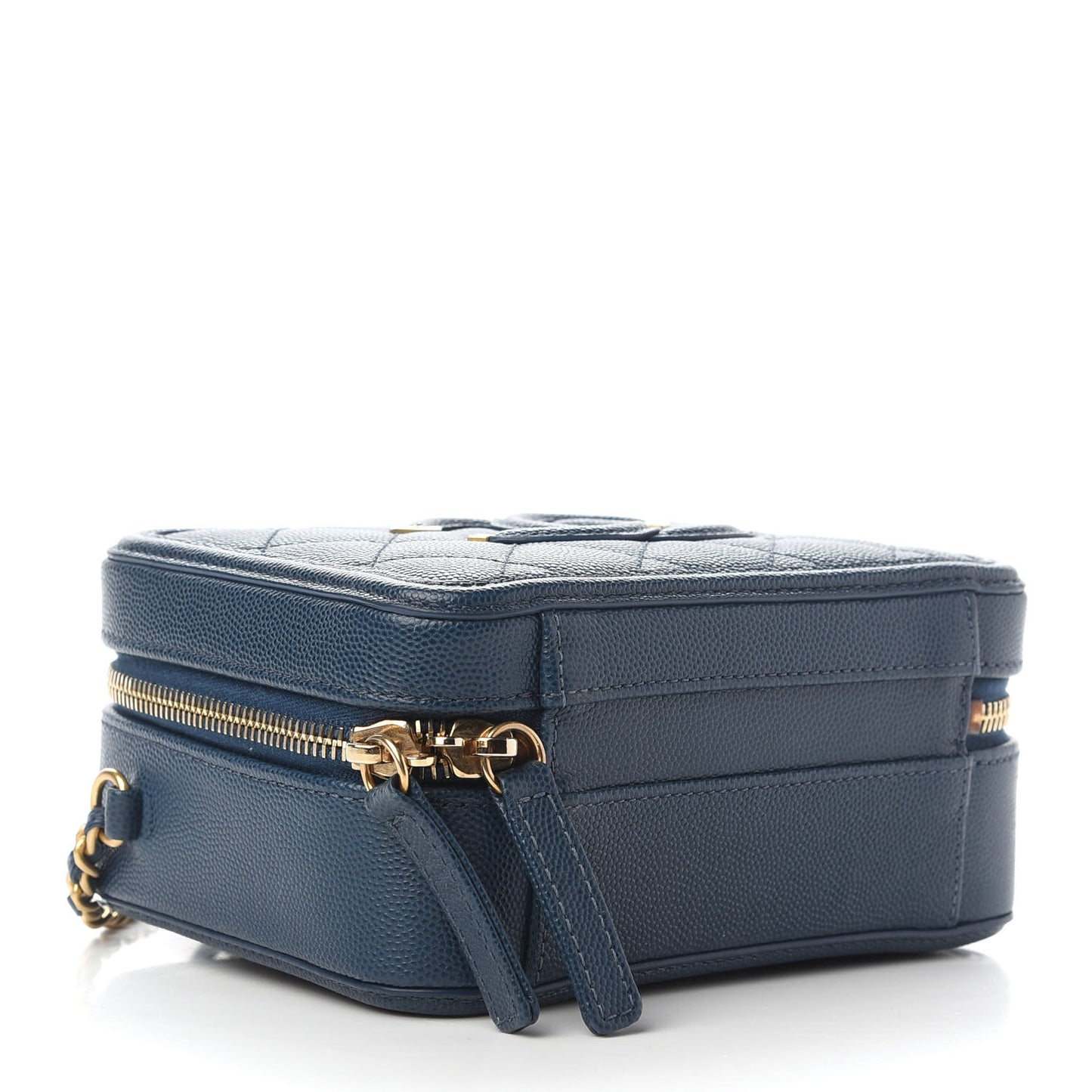 Caviar Quilted Small CC Filigree Vanity Case Dark Blue