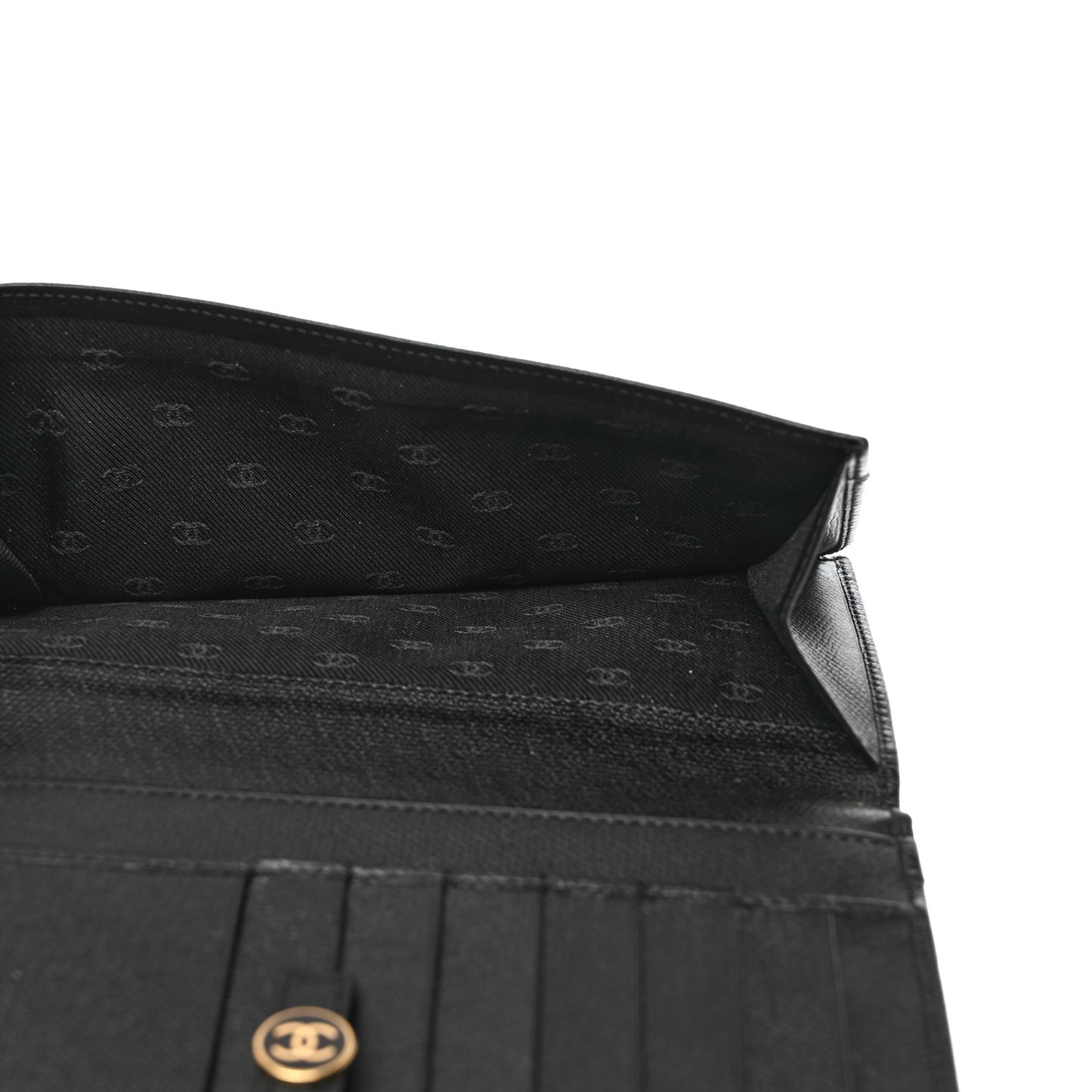Grained Calfskin CC Button Long Wallet Black