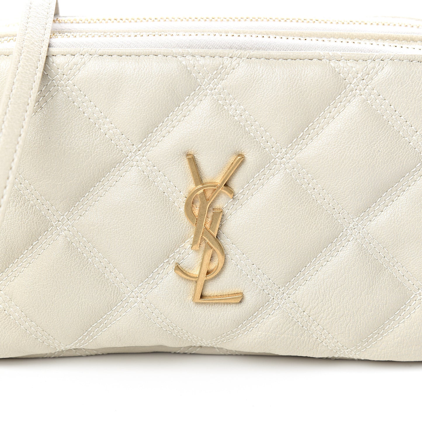 Grained Lambskin Quilted Mini Becky Double Zip Bag Vintage White