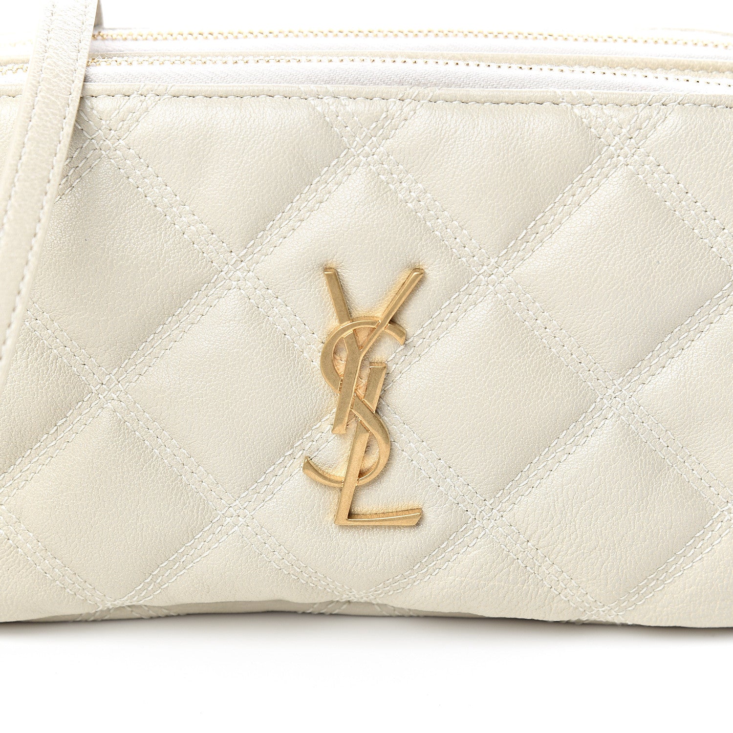Saint Laurent Grained Lambskin Quilted Mini Becky Double Zip Bag Vintage White 11 of 11