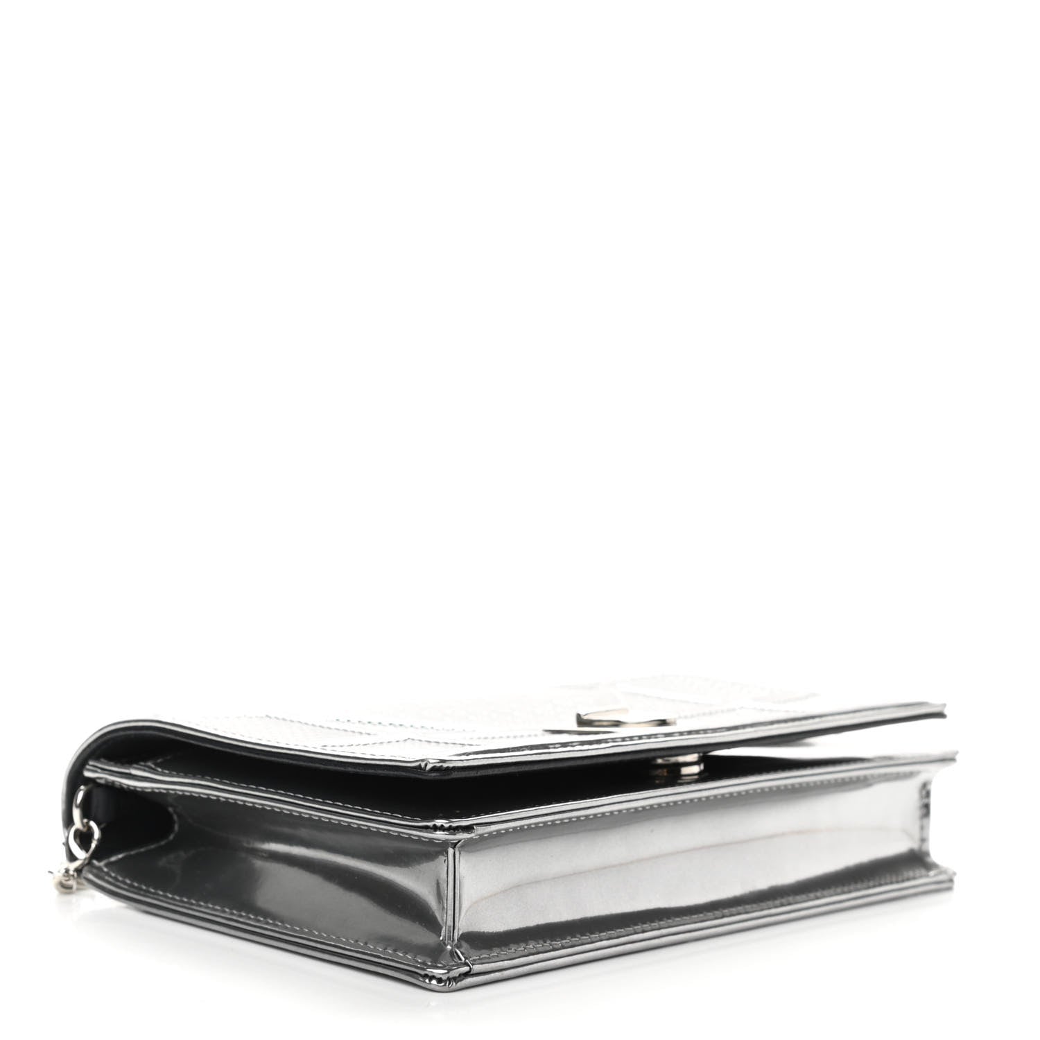 Christian Dior Metallic Patent Micro-Cannage Diorama Wallet on Chain Pouch Silver 4 of 10
