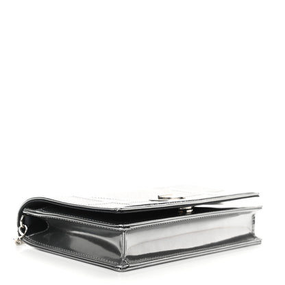Christian Dior Metallic Patent Micro-Cannage Diorama Wallet on Chain Pouch Silver 4 of 10
