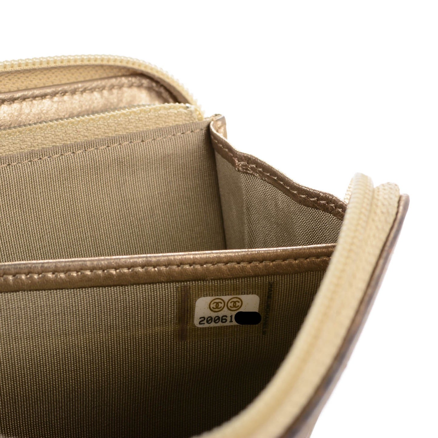 Metallic Calfskin Quilted Boy Zip Around Wallet Light Gold