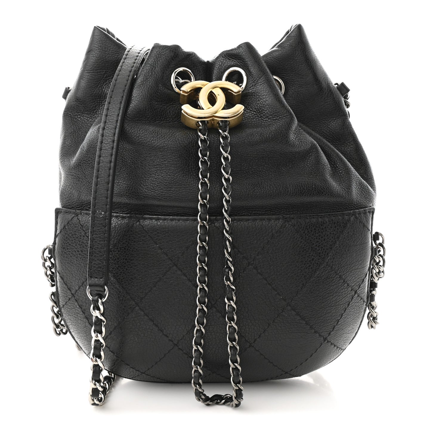 Calfskin Quilted Small Gabrielle Bucket Black