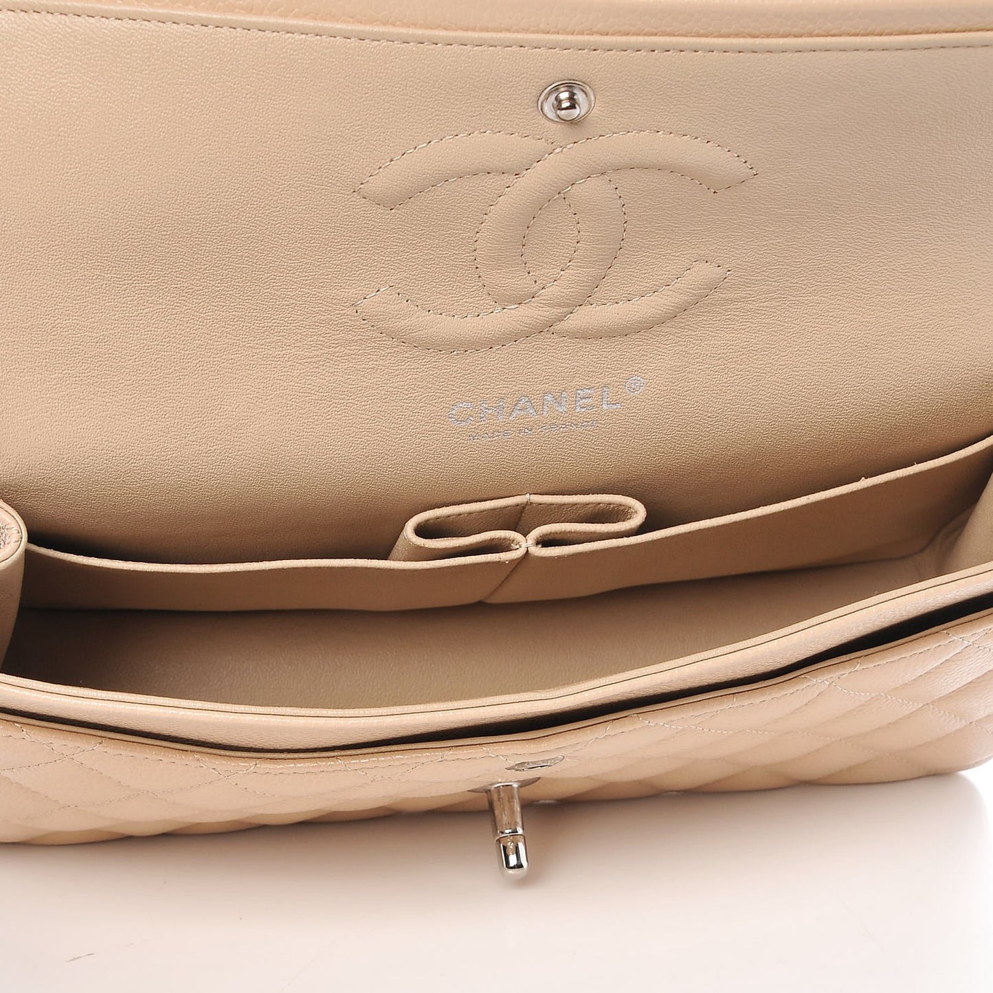 Caviar Quilted Medium Double Flap Beige Clair