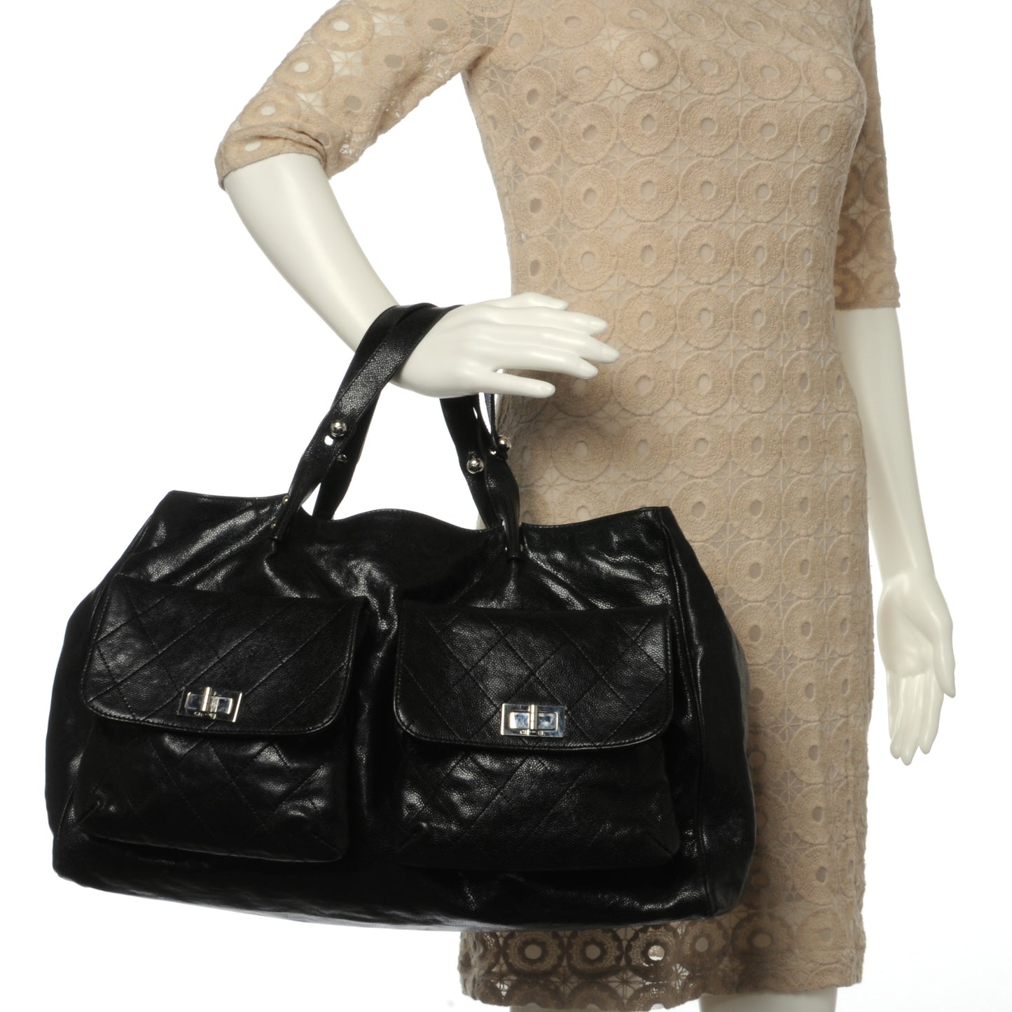 Glazed Caviar Mademoiselle XL Tote Black