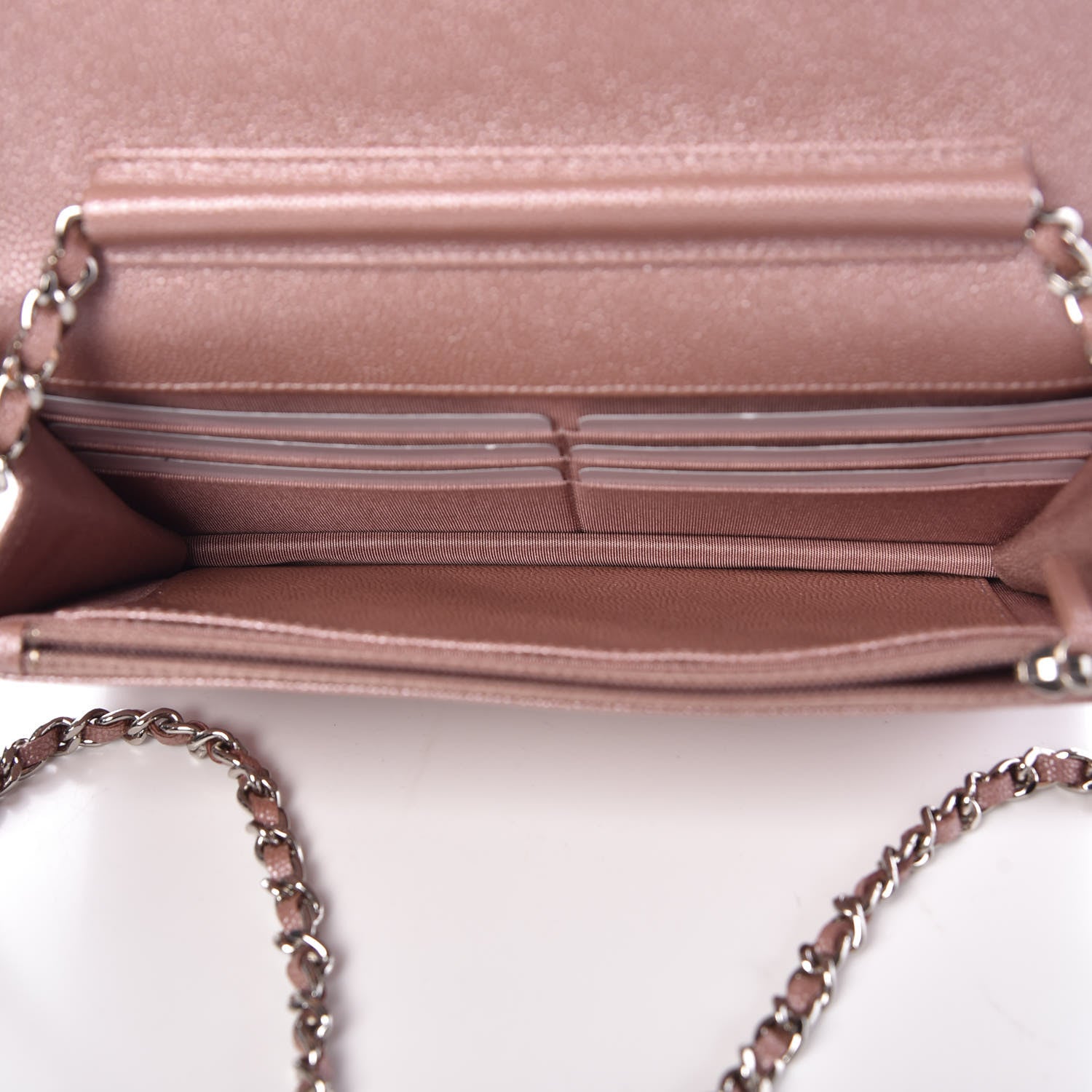 Chanel Metallic Caviar Chevron Quilted Vintage Mademoiselle Wallet On Chain WOC Pink 7 of 11