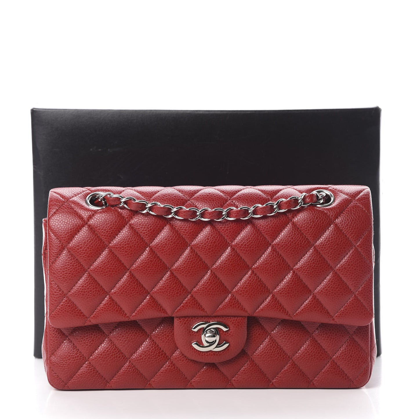 Caviar Quilted Medium Double Flap Red