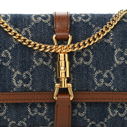 Gucci New Denim GG Monogram Jackie 1961 Chain Wallet Blue Tea Cuir 8 of 10