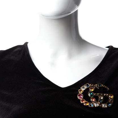 Gucci Metal Crystal Double G Brooch Aged Gold Multicolor 2 of 4