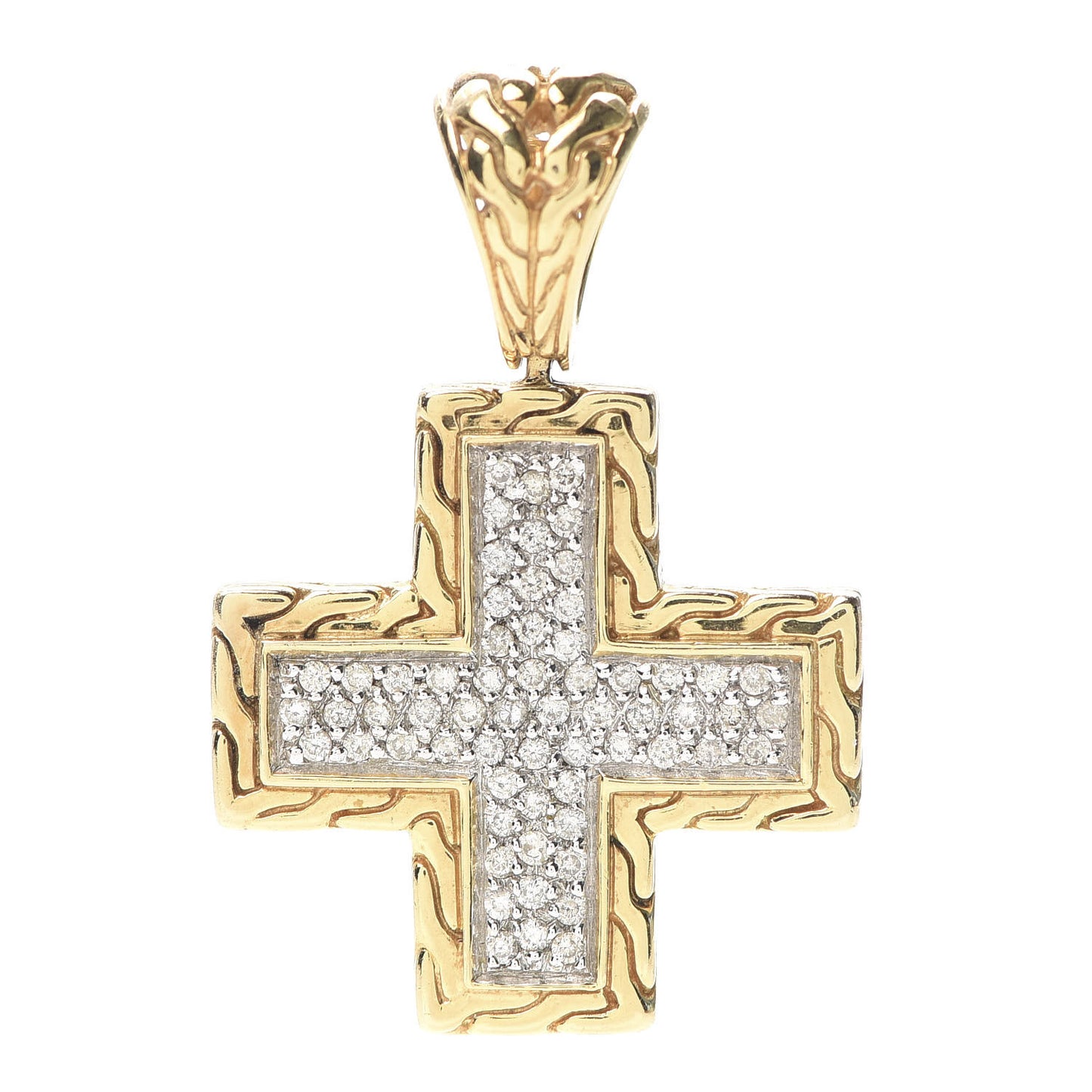 18K Yellow Gold Diamond Classic Chain Cross Pendant