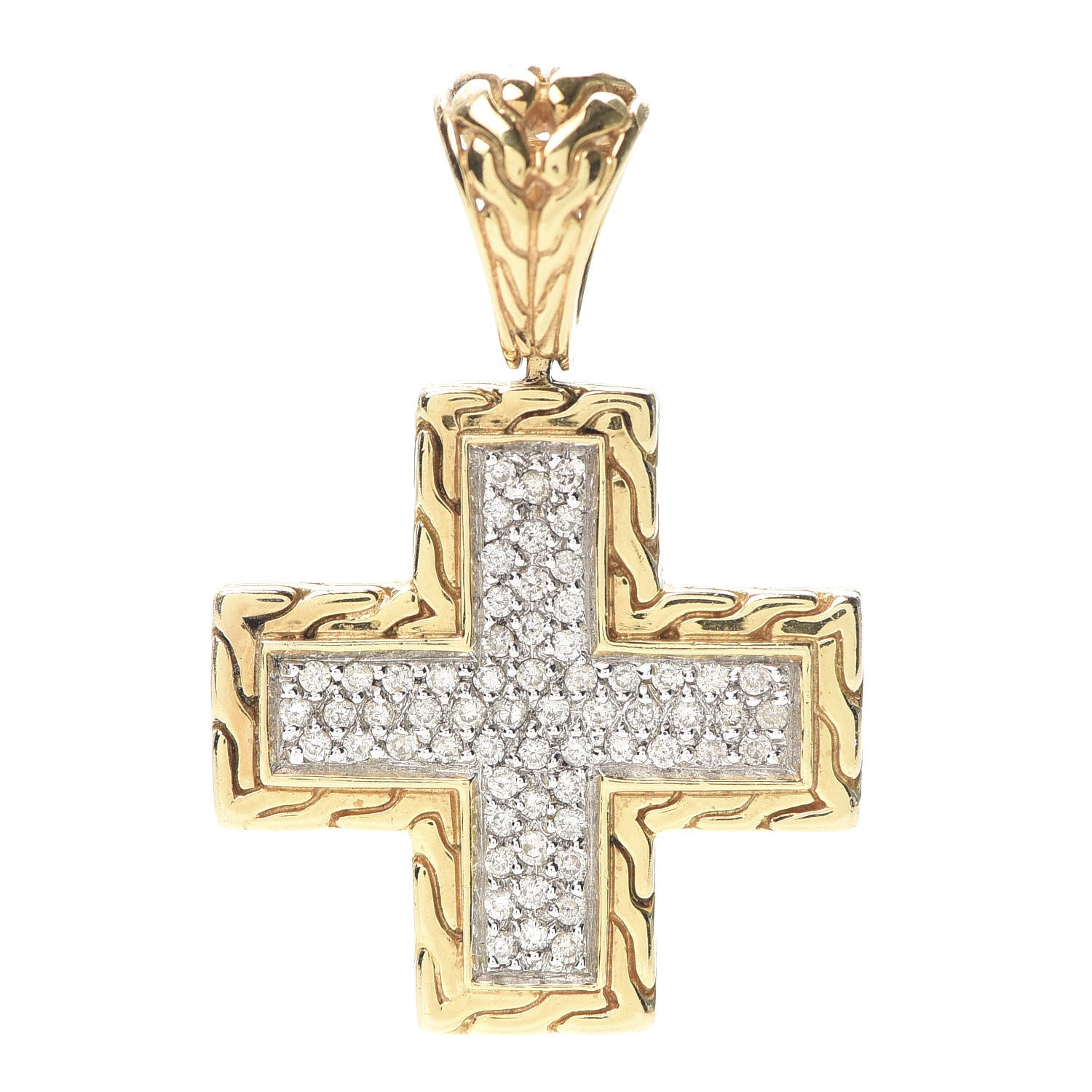 John Hardy 18K Yellow Gold Diamond Classic Chain Cross Pendant 1 of 3