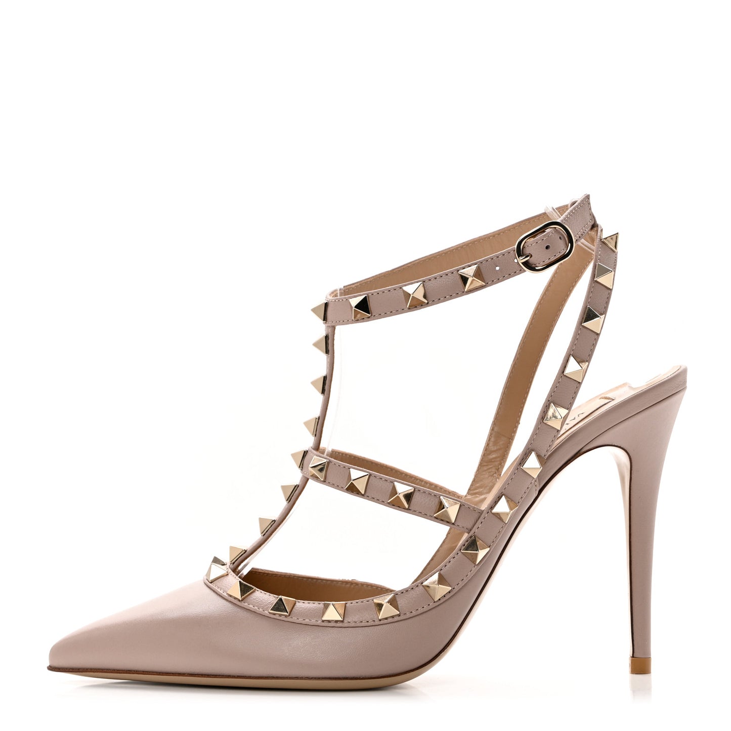 Calfskin Nappa Rockstud Ankle Strap 100mm Pumps 39 Poudre