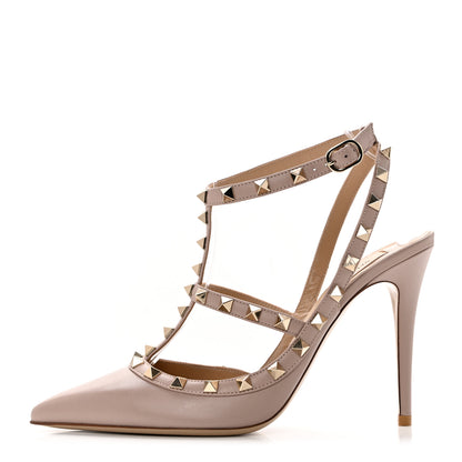 Valentino Garavani Calfskin Nappa Rockstud Ankle Strap 100mm Pumps 39 Poudre 1 of 8